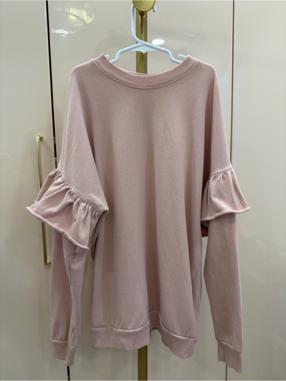 Women's Dusty Pink Ruffle-Sleeve Sweatshirt